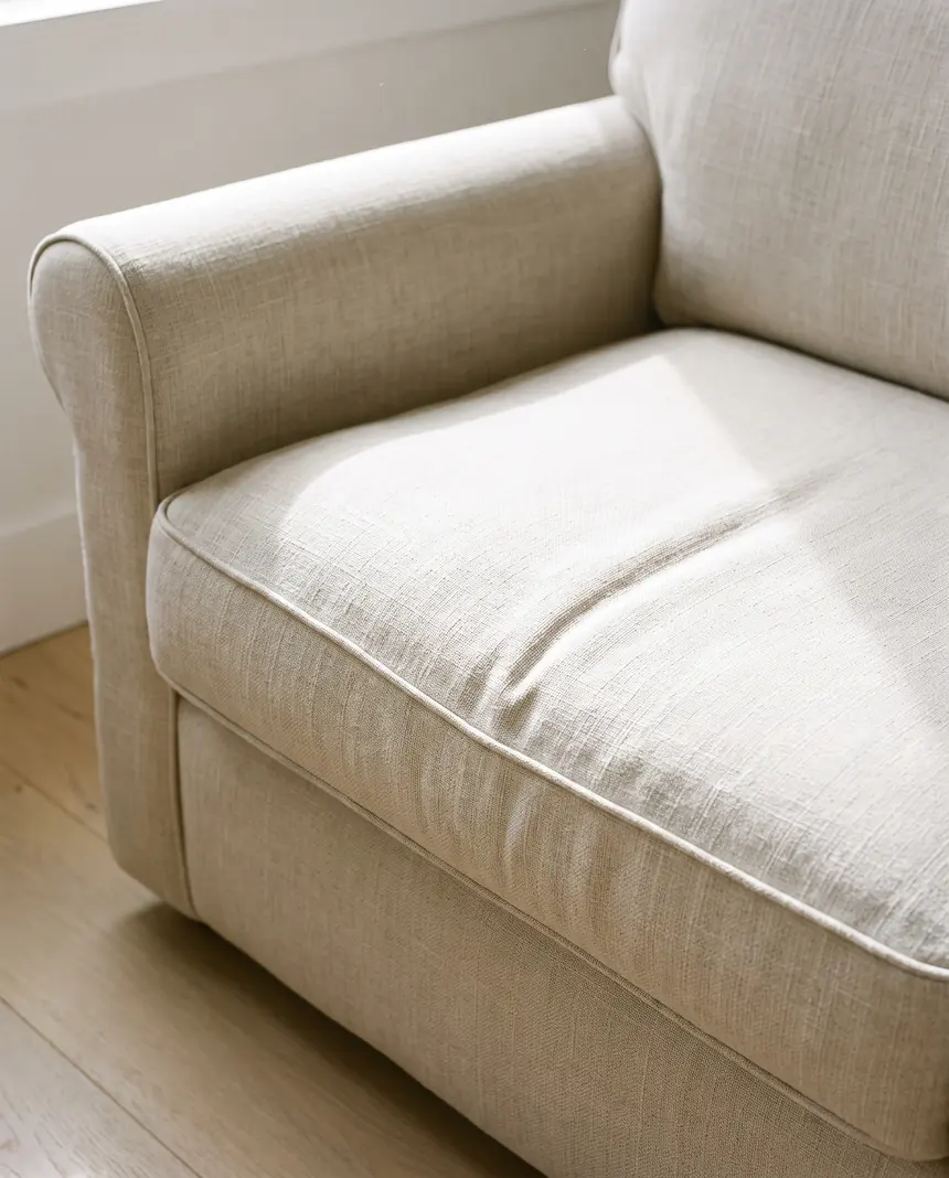 The same sofa seat after steam cleaning